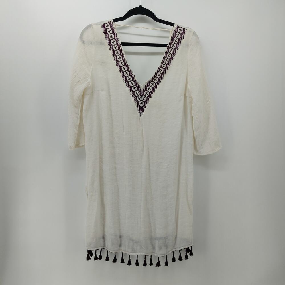 Kona Sol Womens Medium Cover Up Plum Purple Tassel Trim Boho